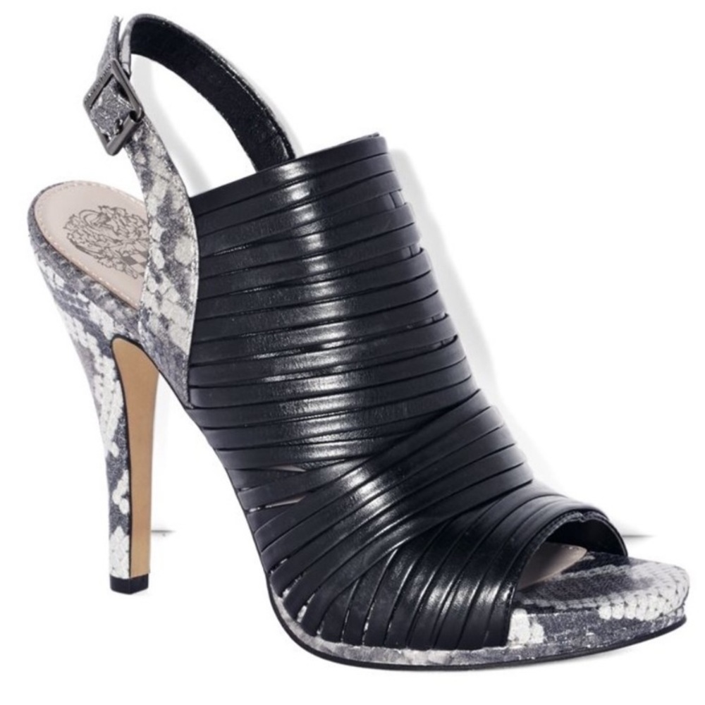 Vince Camuto strappy snakeskin heels